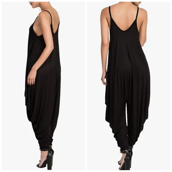 Harem Drop Crotch Draped Spaghetti Strap Jumpsuit - Picture 2 of 5